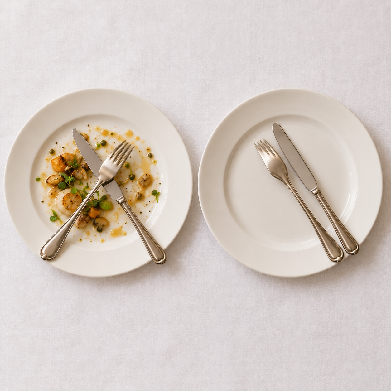 Course illustration: crossed cutlery for a pause, parallel cutlery for a finished meal